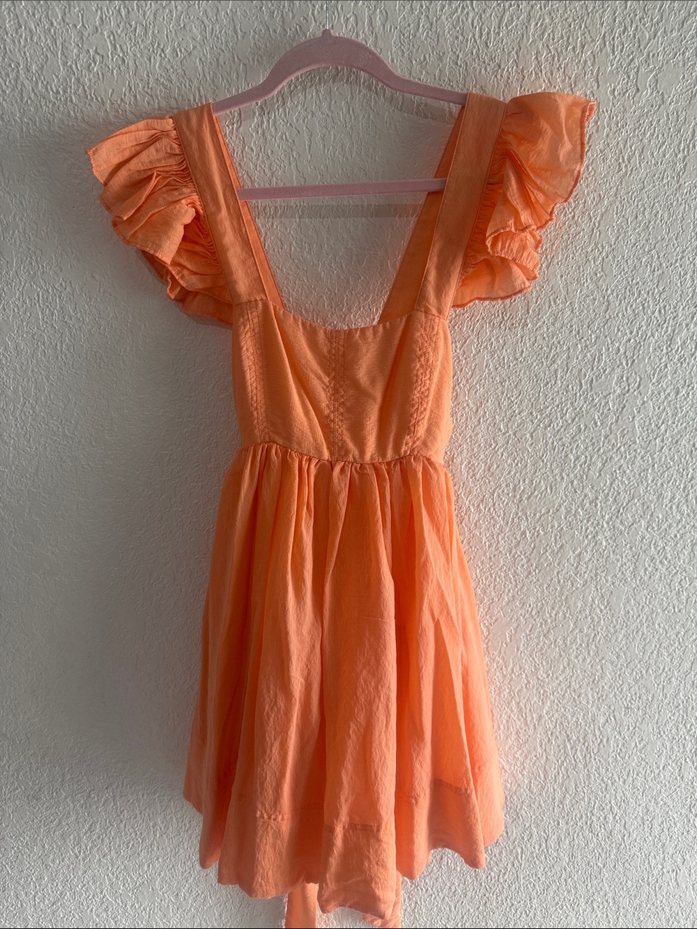 Mini Dress with Ruffle Sleeves in Peach Orange